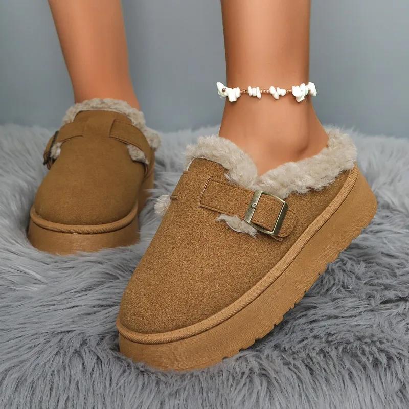 Fashion 2025 New Luxury Winter Women's Boken Shoes Plush Fashion Retro Bean Shoes Cotton Women's Flat Sole Slippers Platform Women Boots
