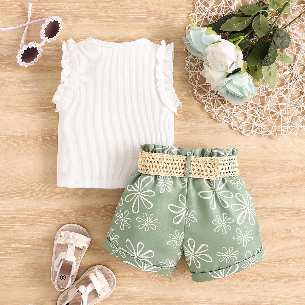 Girls' Casual Set Summer Children's Sleeveless Vest + Shorts Set