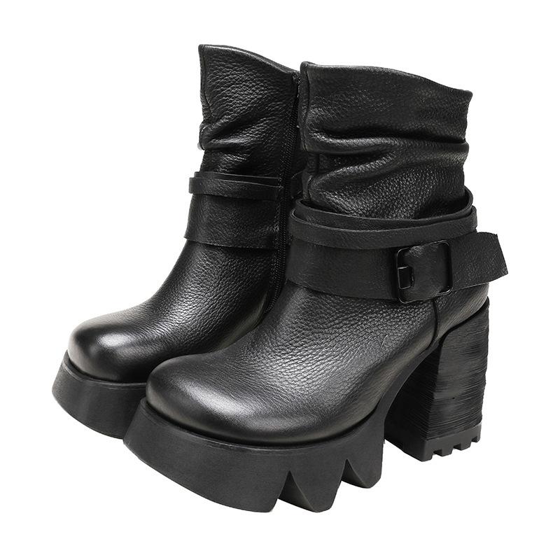 Fashion GKTINOO 2025 New Autumn Winter Thick Heel Ankle Boots Women Warm Boots Shoes Handmade Genuine Leather Zipper Retro Boots 34-41