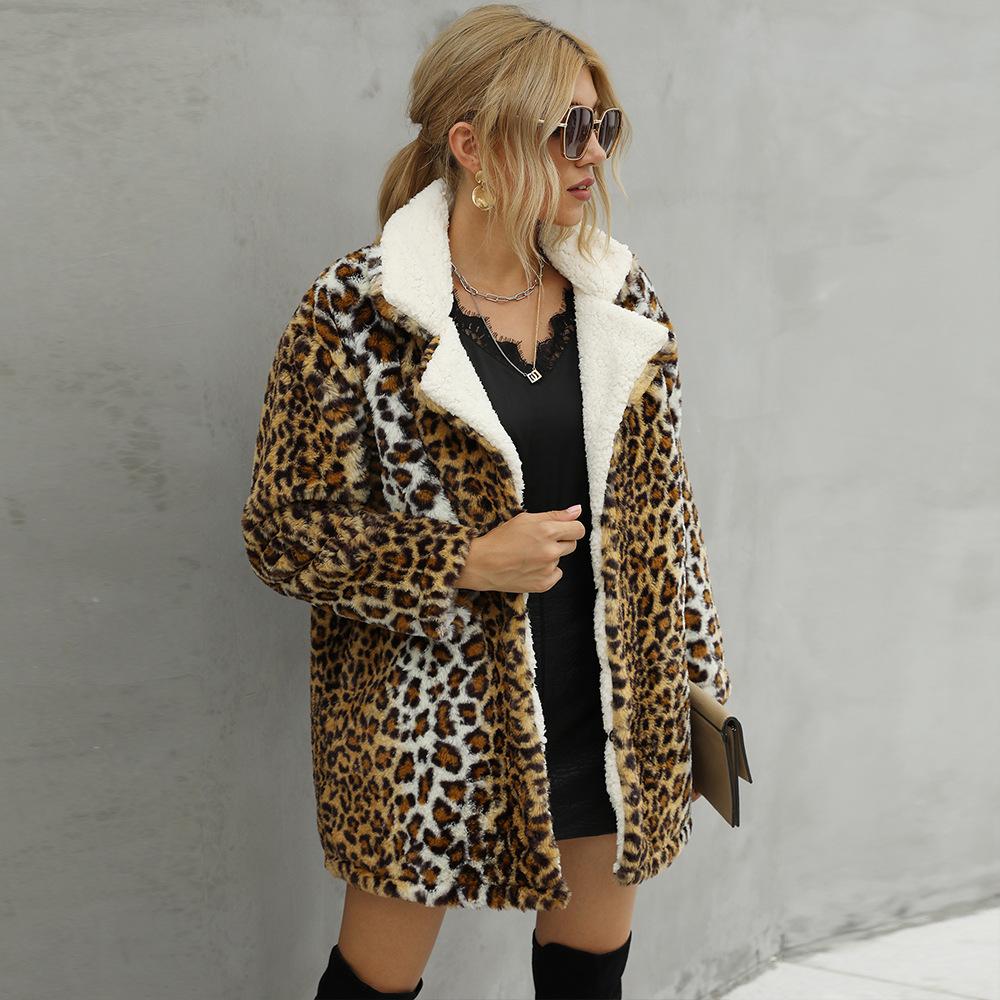 3 Leopard Print Autumn and Winter Plush Imitation Fur Coat Coat