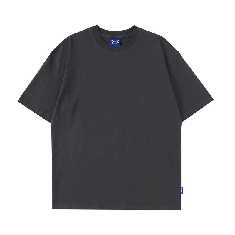 Wassup Heods 280g Heavy Cotton Basic Short-Sleeve T-Shirt for Men, American High Street Style Half-Sleeve Base Tee, Trendy