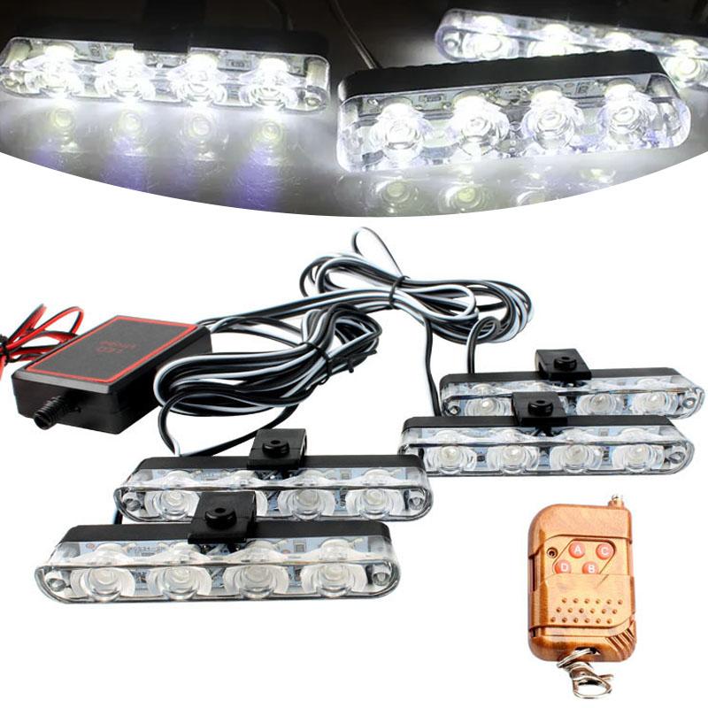 Car Front Grille Strobe Police Lights 4 In 1 Red Blue Flash Warning Emergency Lamp With Wireless Remote Control for Truck Van