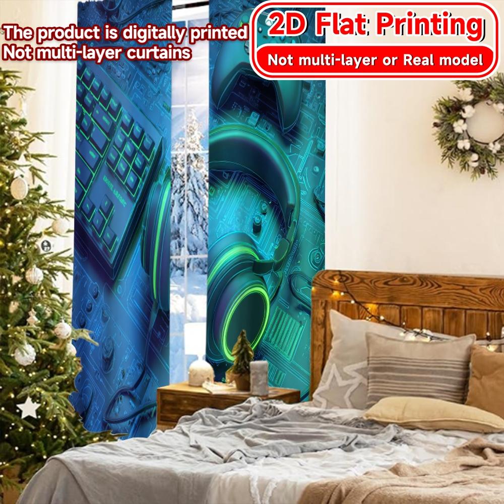2D Flat Printing  2pcs NeonGamerSetup Chic Light Filtering Curtains Versatile 100% Polyester Curtains Home Decor Use for Room