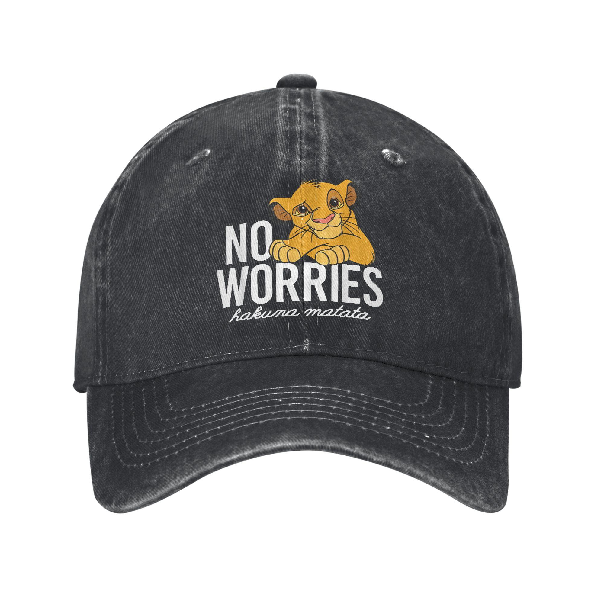 Lion King No Worries Simba Washed Baseball Cap Streetwear Sun Hip Hop Hats Summer Unisex Adult Hiking Fishing Baseball Caps One Size