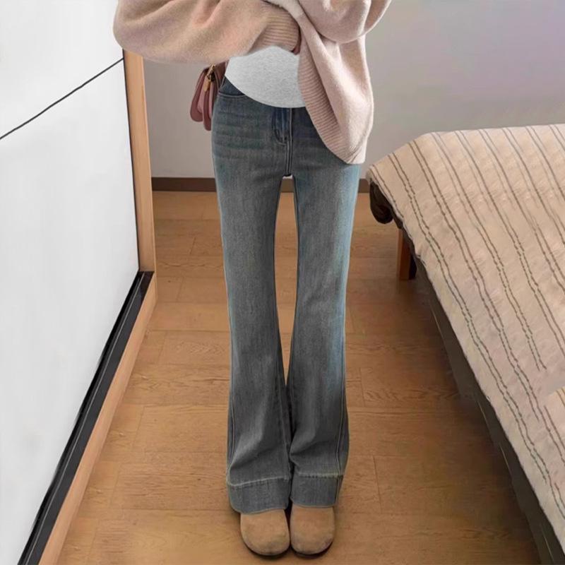 High-Waisted Maternity Flare Jeans with Tummy Support - Versatile, Stretchy, for Spring/Autumn Wear XL