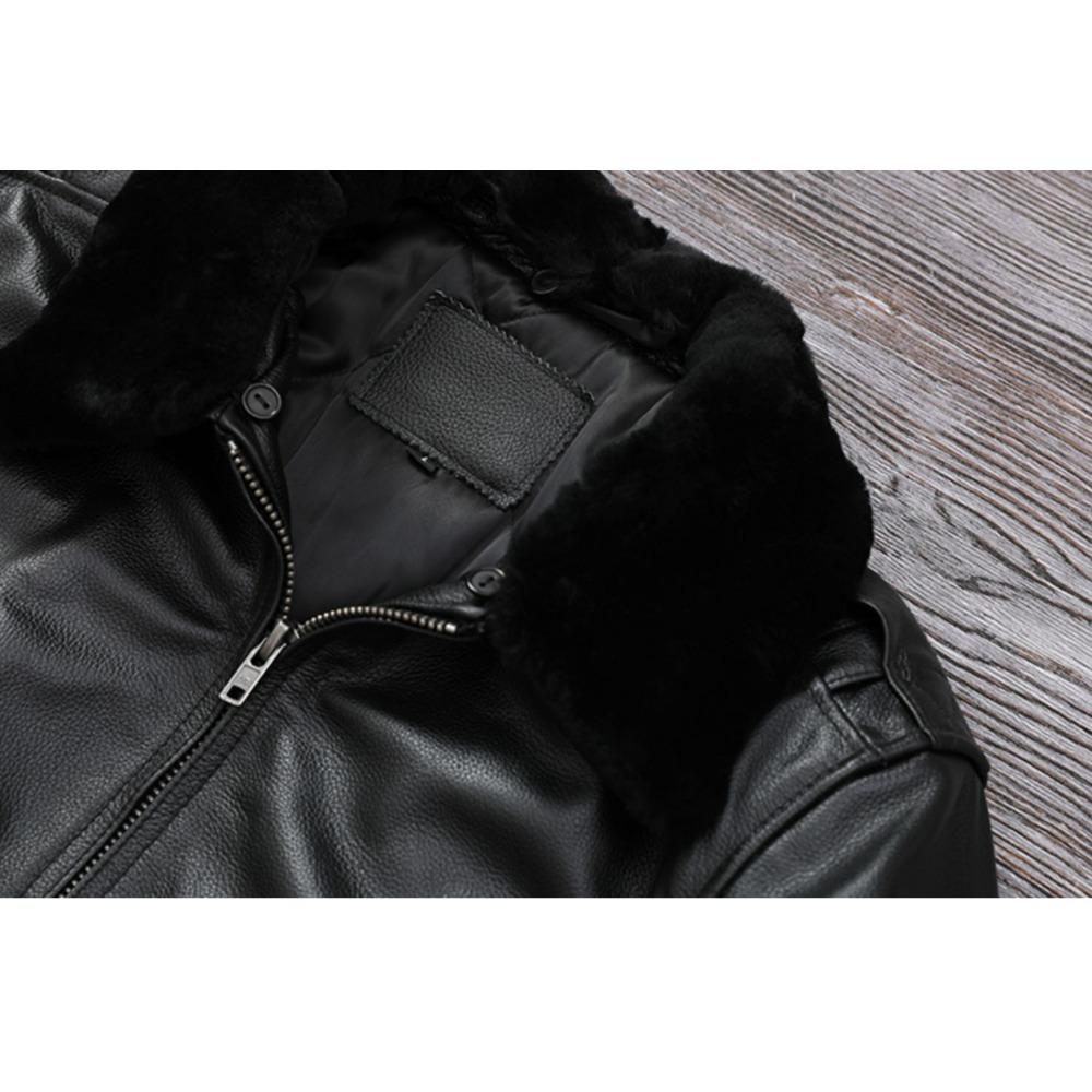 Chinese Size Men Leather Jacket Genuine Cow Leather Natural Fur Collar Flight Jackets Mens Cowhide Coats Winter Air Force Clothes
