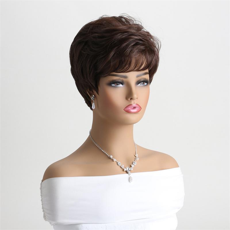 Synthetic Curly Hair Wig for Women Daily Dark Brown Wig with Bangs Short Wigs Ladies Natural Fake Hair Heat Resistant