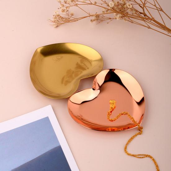 Jewelry Tray Polished Mirror Surface Stainless Steel Heart Shape Ring Necklace Earrings Display Dish Household Supplies