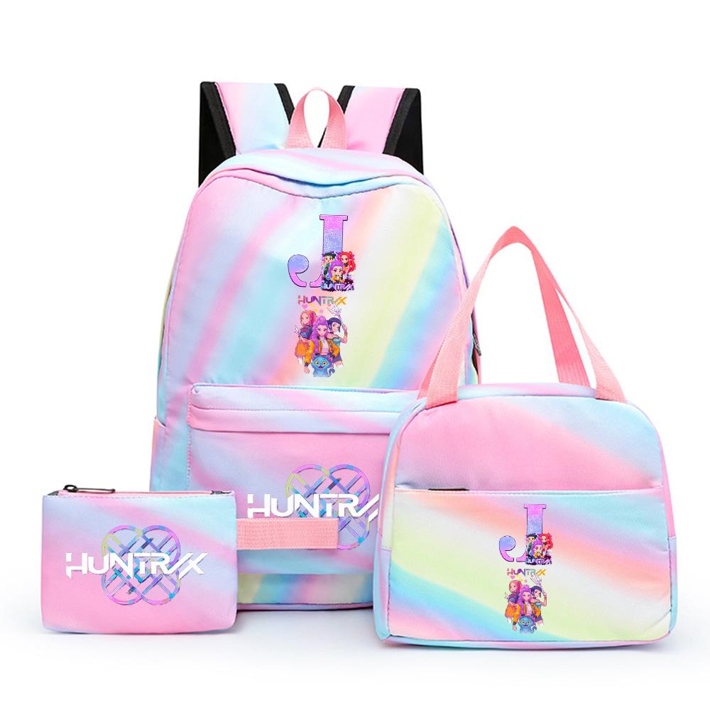 3Pcs/set Anime Cartoon A-Z Letter Printed Backpack with Shoulder Bag Pengcil Case for Teenager Girl Boy Back To School Bookbag