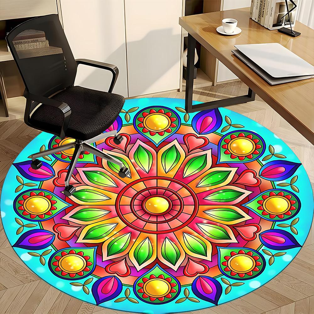 1pc Mandala Print Chair Carpet for Office, Indoor Non Slip Washable Polyester Fiber Carpet,