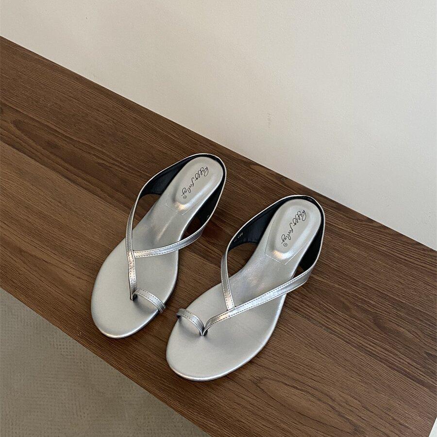 Fashion Bailamos Summer Square Low Heel Women Slipper Fashion Narrow Band Ladies Sandal Outdoor Beach Casual Slides Shoes Big Size 40