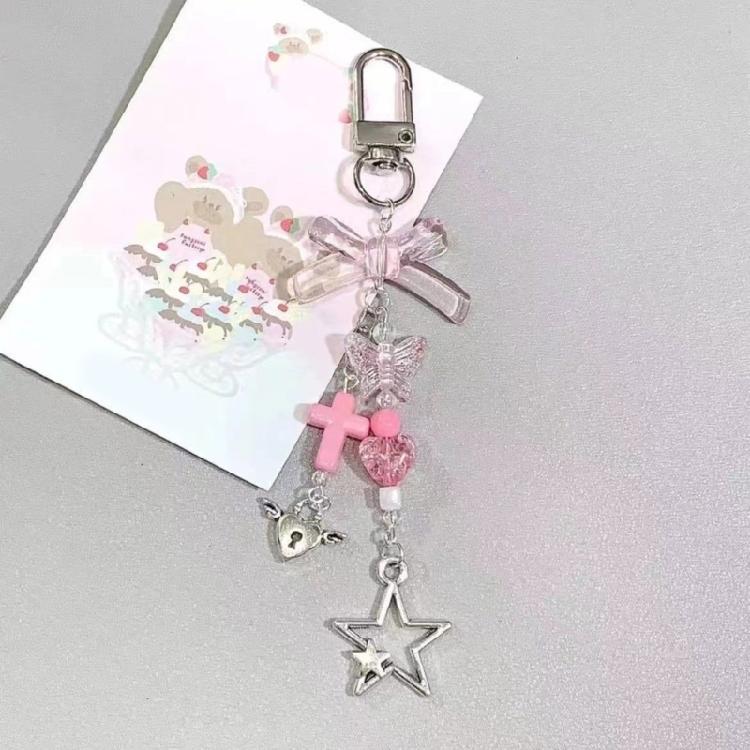 Heart Star Beaded Keychain Pendant Cute Decoration Pendant Keyring Charm