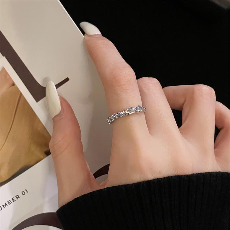 Light Luxury Simple Rose Opening Adjustable Ring Full Of Diamonds Zircon Super Fairy Fashion Ring Woman