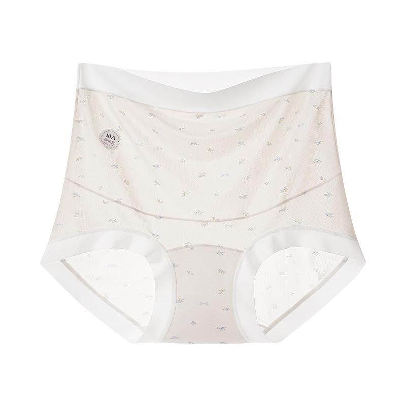 High Waist Plus Size Maternity Underwear with Extended Crotch - Ice Silk Print, Pure Cotton, Tummy Support Triangle, Fits Up to 200 Jin