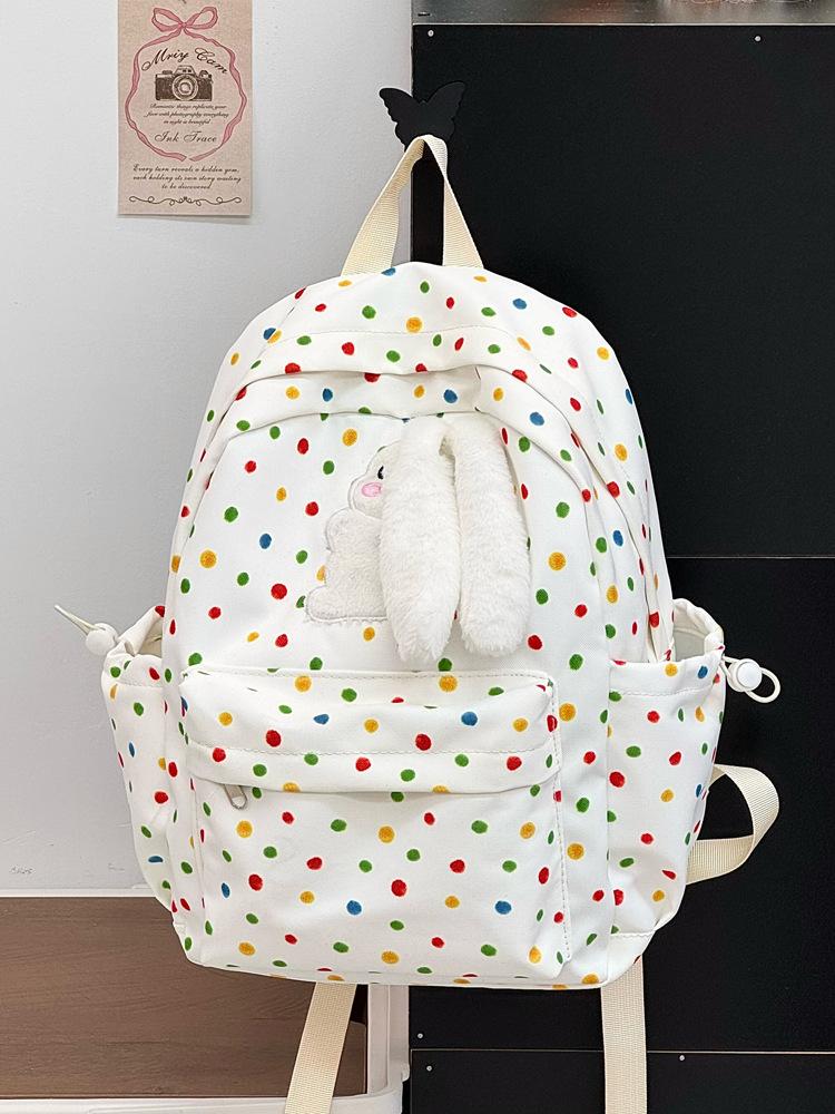 Schoolbag Backpack Female Cute Soft Sister Polka Dot Rabbit Schoolbag New Middle and High School Students College Students Leisure Travel Backpack