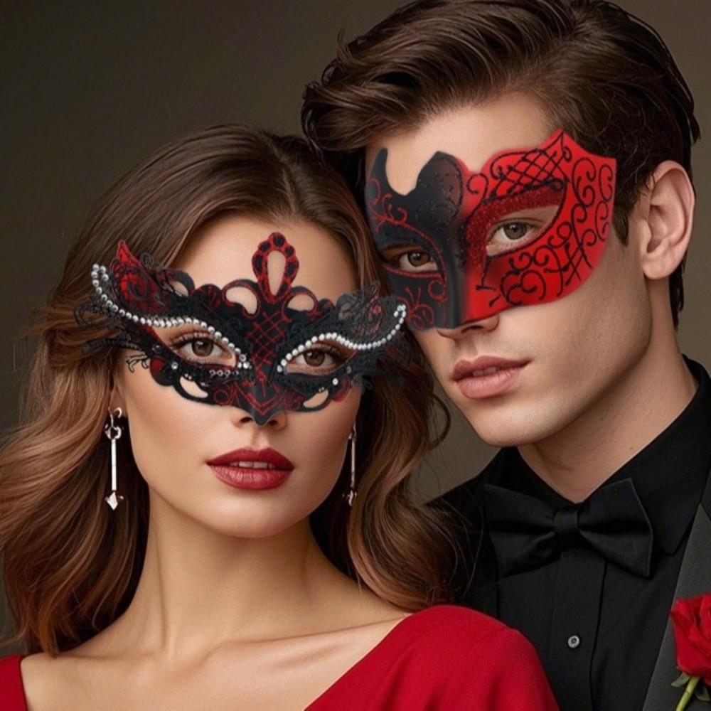 2 Stück Spitzenbemalte Maske Farbverlauf Glitzer Augenmaske Gotisches Elegantes Halbgesichtsmasken-Set Maskenballparty