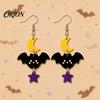Colorful Patterned Ear Ornaments 1 Pair 2D Acrylic Halloween Dangle Drop Earrings for Women, Bat Moon Holiday Jewelry Spooky Ghost Cat Pumpkin