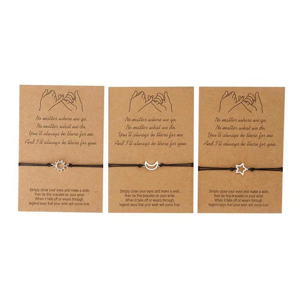 Friendship Festival Gift: Sun, Moon & Star Woven Bracelet Set (3 Pieces)
