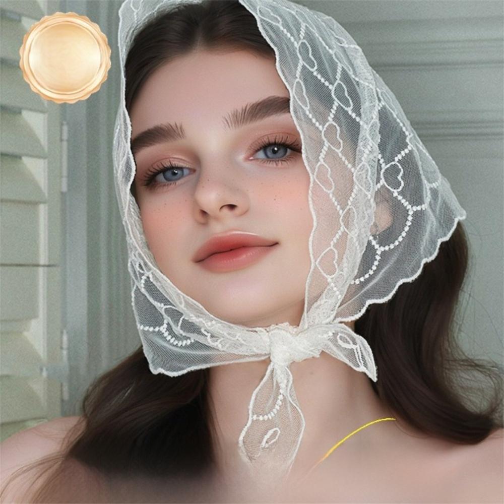 Love Heart Lace Scarves Headkerchief Triangle Hijab Scarf Retro Bandanas Shawl  Woman