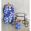 Pure Copper Blue Floral Printed Design Water Pot with Brass Tap & Copper Glass & Stand, Storage & Serving Water, Volume- 5 Liters