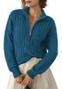Women's Half-High Collar Zipper Ribbed Knit Pullover Sweater, Short-Sleeve, Loose Fit, 2025 Autumn/Winter Collection.