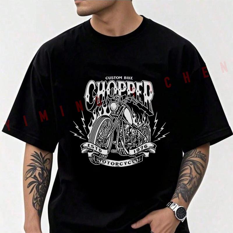 Men's Moto Cotton T-Shirt Gear Café Racer Motorbike Motorcycle Club MC Tshirt Adventure Casual O-Neck Top Tee