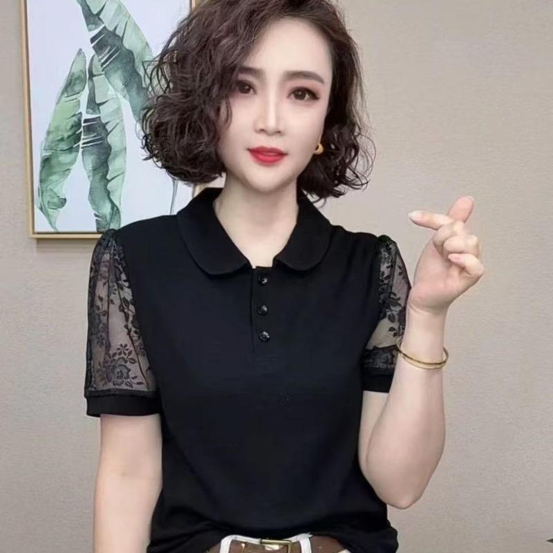 Summer New Style Short-sleeved Lace Splicing Versatile Fashionable and Age-reducing Women's Tops