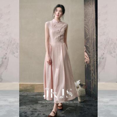 JK&JS 'Moon Lotus' New Chinese Style Viscose Linen A-Line Long Dress