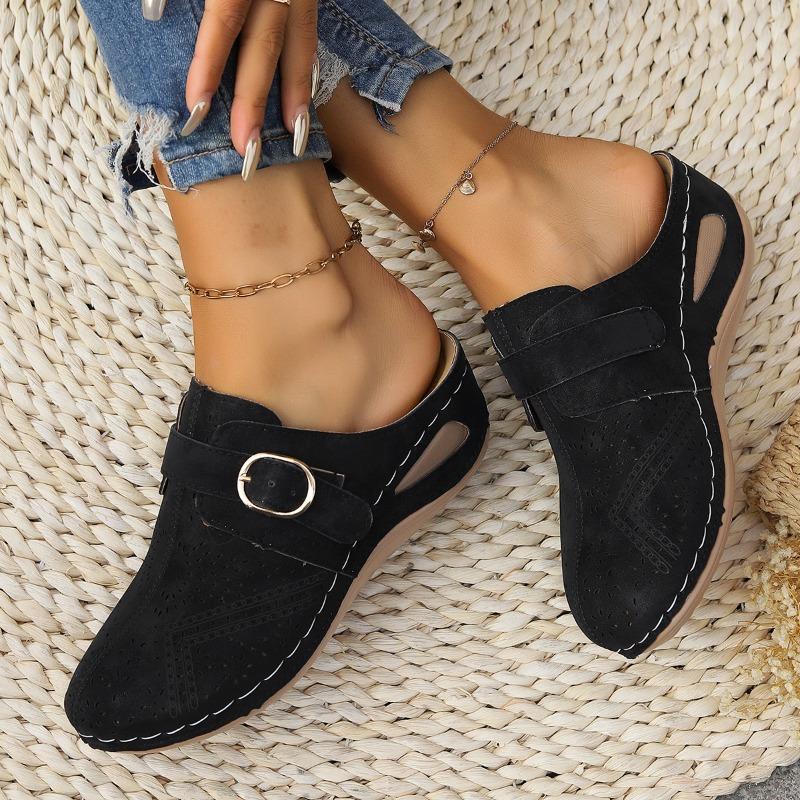 Summer Baotou Half Slippers Strappy Wedge Women's Sandals Large Size Hollowed-out Single Shoes Women's Breathable