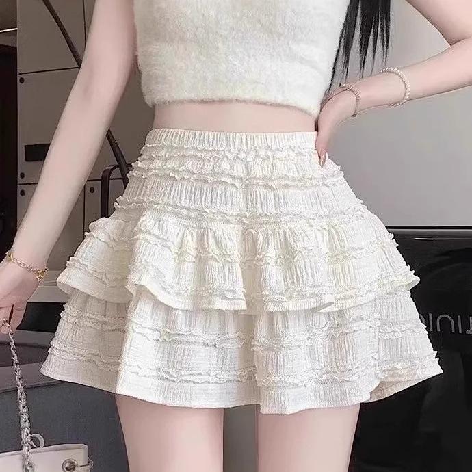 Elastic Waist Ballet Lace Puffy Skirt - 2025 Summer Short Half-Body Skirt for Girls, Anti-Exposure Design