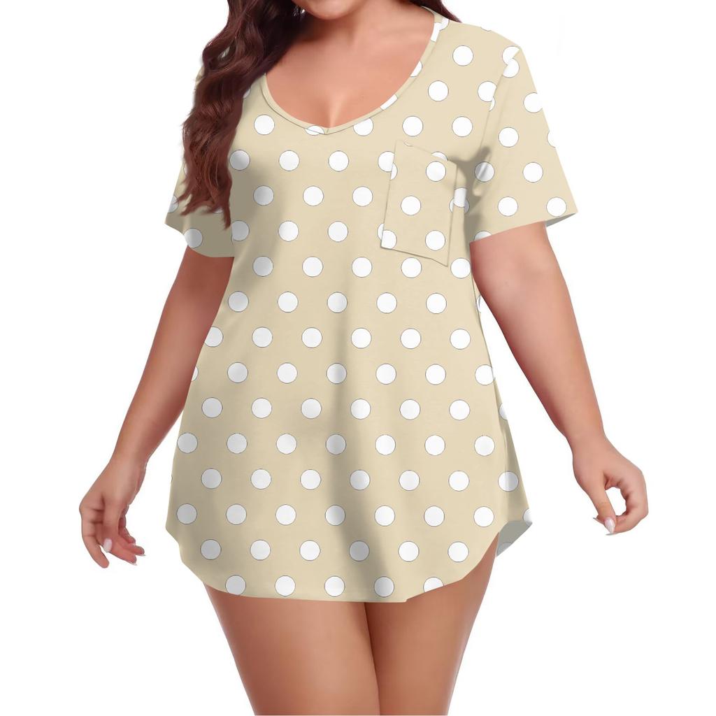 Women's Printing Large Size V-neck Top Loose Pocket T-shirt
