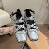 Fashion Silver bow small single shoes women's spring and summer new heightening real soft leather light mouth square head ballet shoes