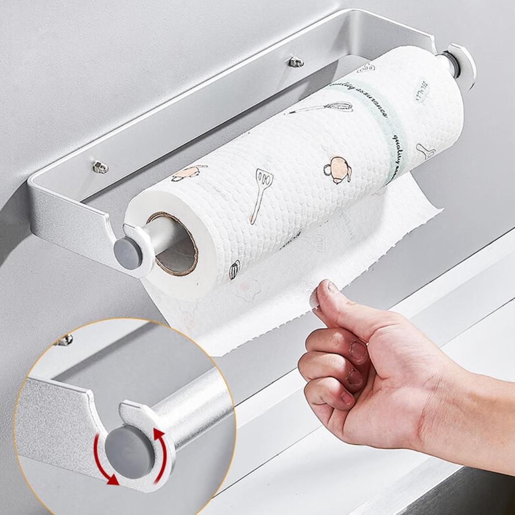 Space Aluminum Kitchen Roll Holder Wall Mounted Paper Towel Holder Kitchen Under Cabinet Roll Paper Holder for Bathroom Kitchen