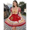 Christmas Party Dress European Court V-Neck Short Sleeve Flared Skirt Gingerbread Man Print