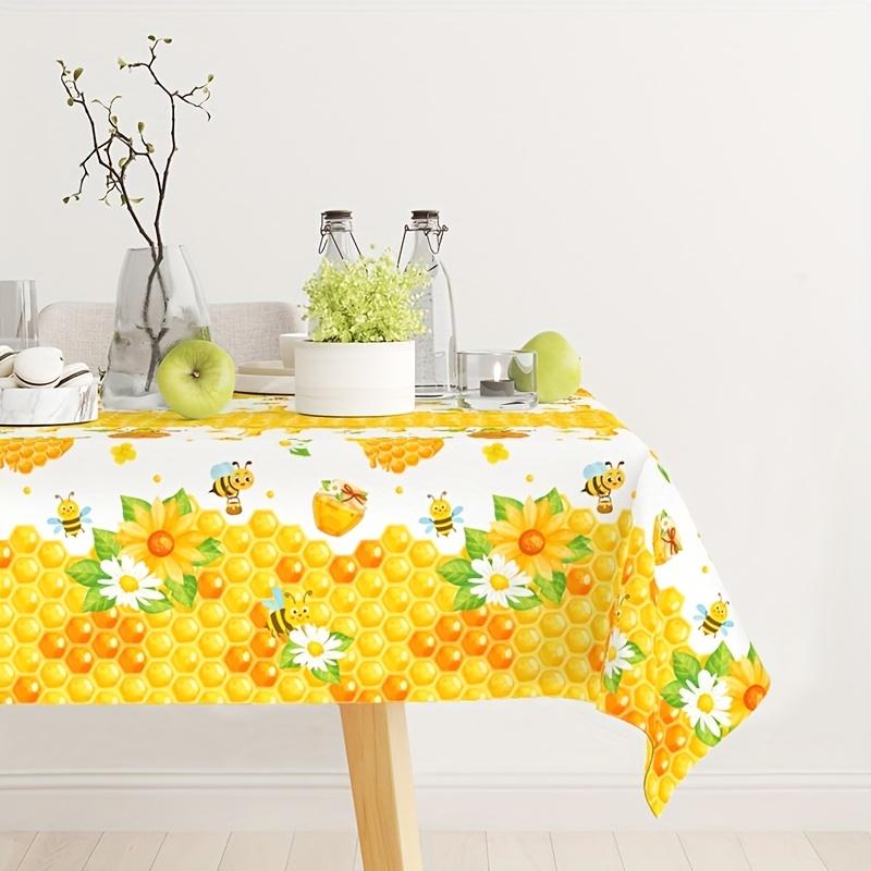 Bee Hive Waterproof Rectangle Tablecloth Reusable Yellow white Bee Theme Party Tablecover for Wedding Bride Party Decorations