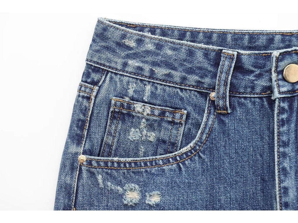 2025 Spring Women's High-Waist Ripped Denim Jeans: European & American Style