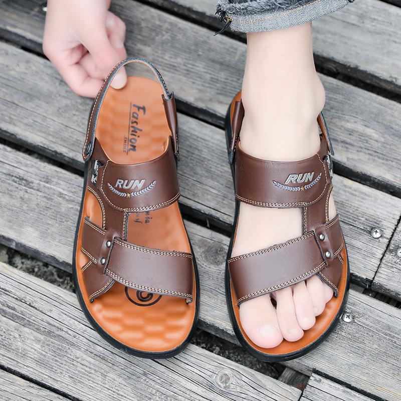 Men's sandals genuine leather summer slippers 2025 new fashion trend first layer cowhide men's casual non-slip beach shoes