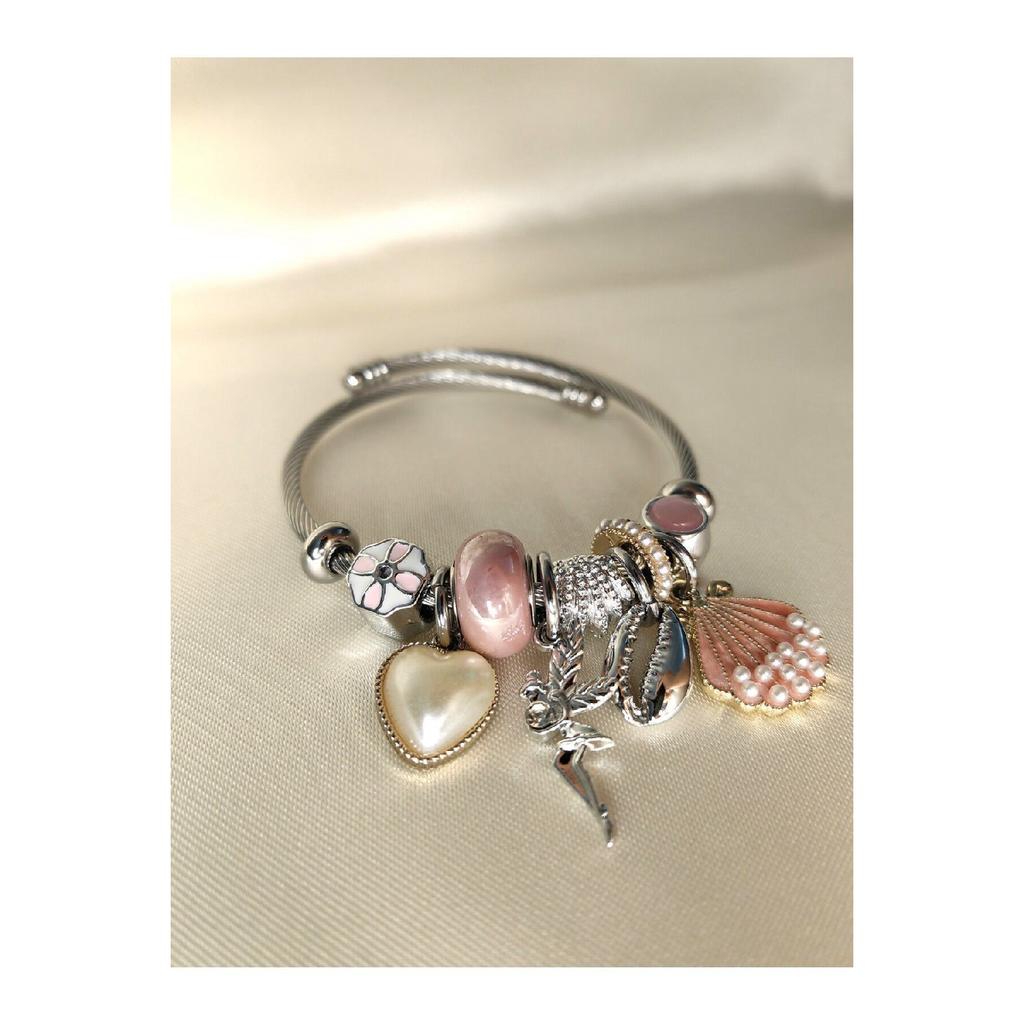 Silver Color Steel Bracelet With White Fish Charm