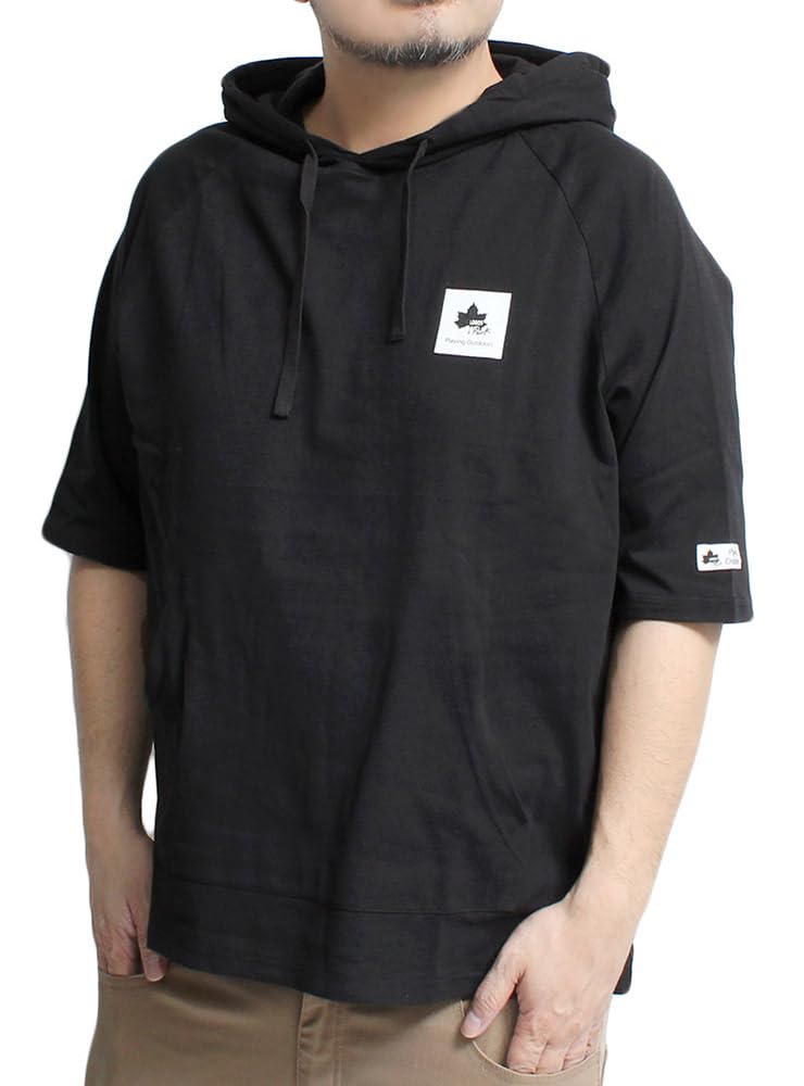 LOGOS Park Short Sleeve Logo Raglan Size Black Men's Hoodie, Pullover, Print, T-Shirt, 3L, (49)