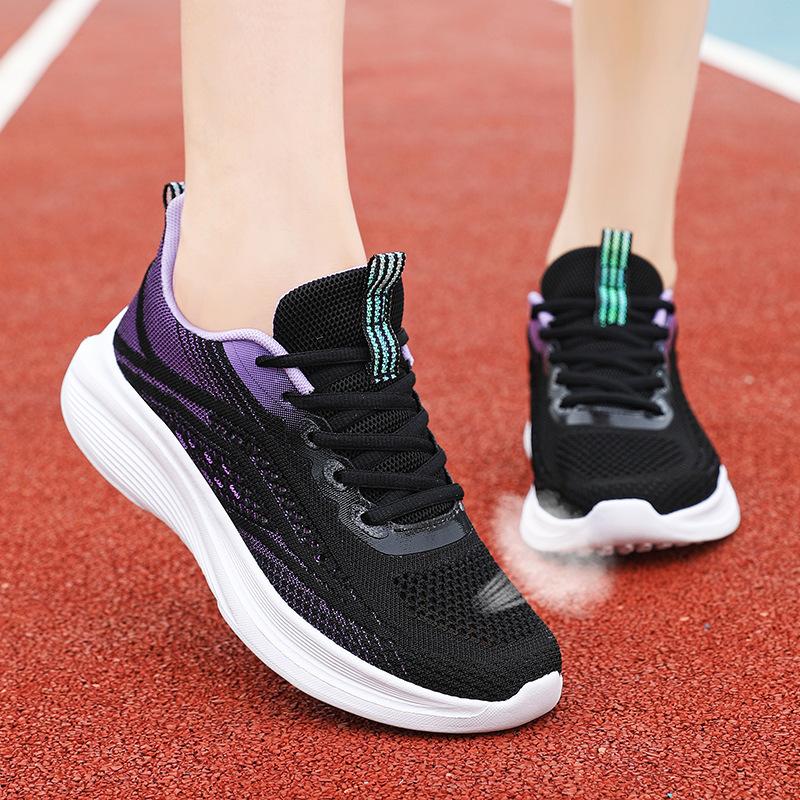 Spring and Summer Casual Sports Shoes Women's Flying Woven Mesh Breathable Ultra-light Soft Toilet Bottom Non-slip Shoes Student Running Shoes