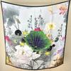 Guochao Chinese Landscape Painting Lotus Flower Versatile 100 Mulberry Silk Square Scarf Thin Shawl Women'S Silk Scarf Silk Scarf