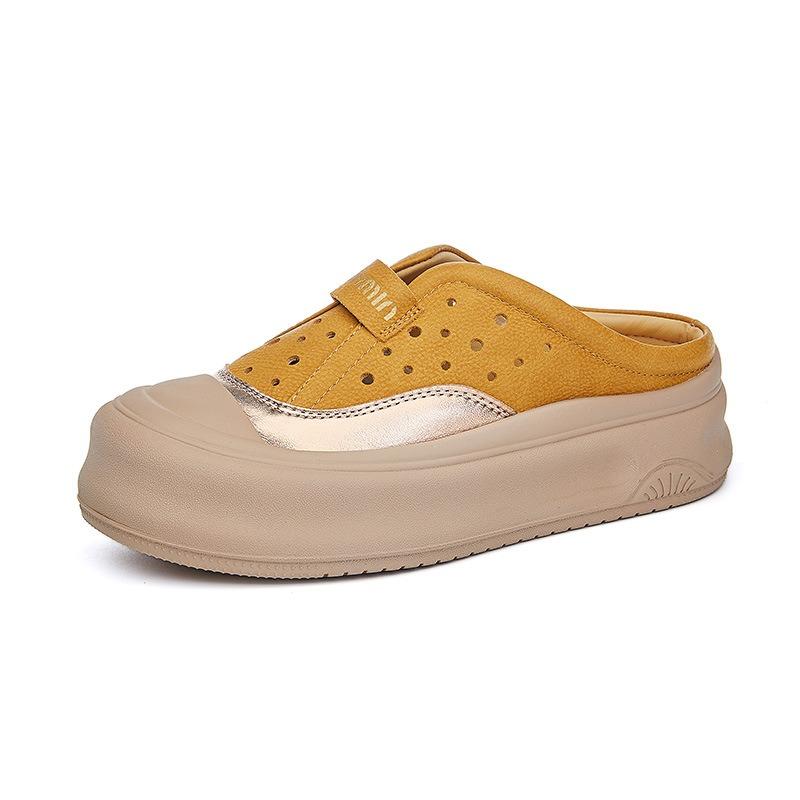 Leather Bag Head Slippers Women's Summer New Flat Bottom Cool Slippers Women's Wear High-end Fashion Versatile Half Drag