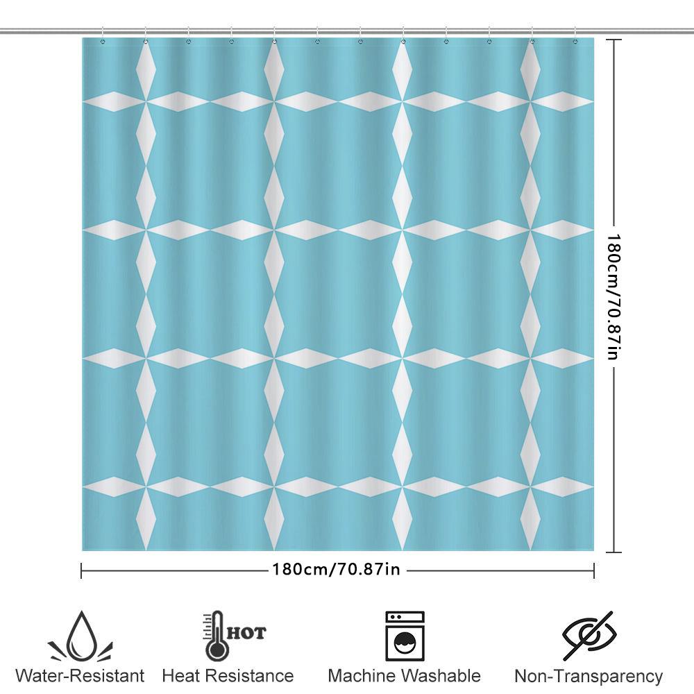 Blue White Geometric Shower Curtain Modern Bath Decoration For Home Decor Bathroom Accessory Rectangular Shape Pattern Water Res