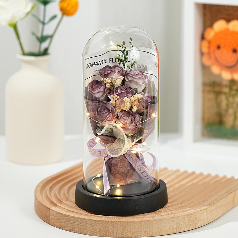 New Qixi Festival Valentine's Day Gift Rose Lantern Glass Cover Immortal Flowers Dried Flowers Bouquet Teachers' Day Carnation Ornament