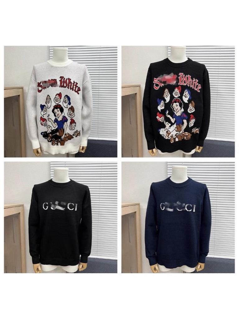 Höst/Vinter Unisex Lös Jacquardtröja med Broderat Bokstavslogotyp och Rund Hals