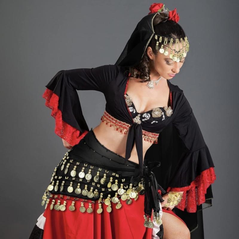 Gypsys Costume Accessories for Women Belly Dance Outfits Head Scarf with Belly Dance Coins Hip Scarf Chain Bracelets