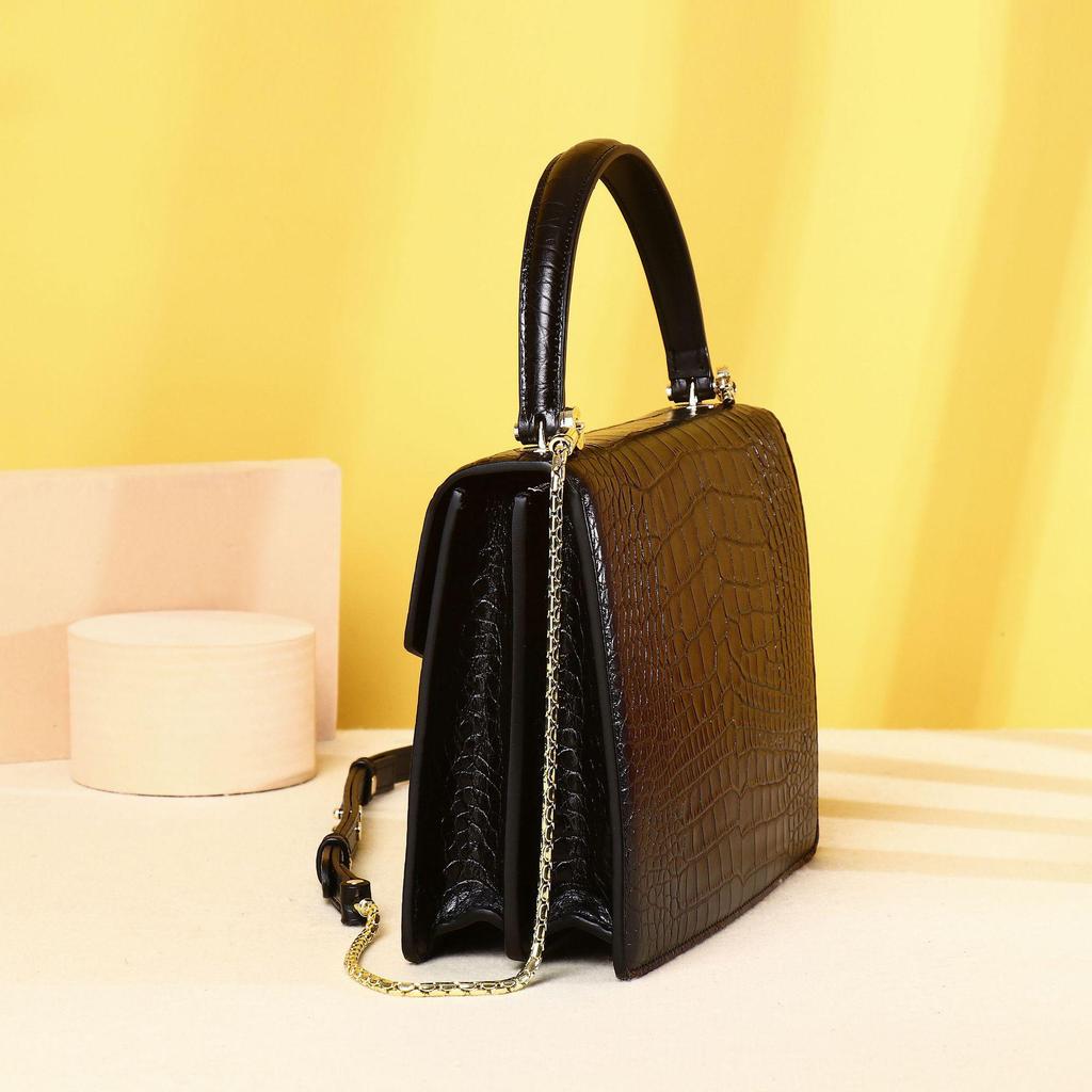 2025 New Brand Fashionable Small Square Shiny Crocodile Pattern Crossbody Handbag with Snake Head Design for Women