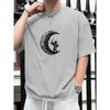 Summer Men's Cotton Astronaut Moon Graphic Print Fashionable Loose Sports Round Neck Short Sleeved T-shirt Top