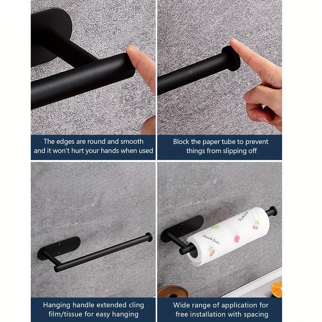 Stainless Steel Bathroom Roll Holder Paper Towel Holder Kitchen Punch-free Storage Rack Wall-mounted Plastic Wrap Storage Rack