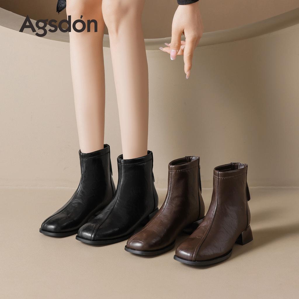 Augustine velvet short boots new winter square head thin boots thick heel British style boots